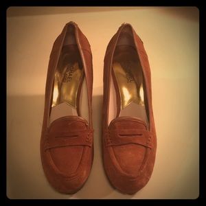 Suede Penny Loafer Wedges by Michael Kors